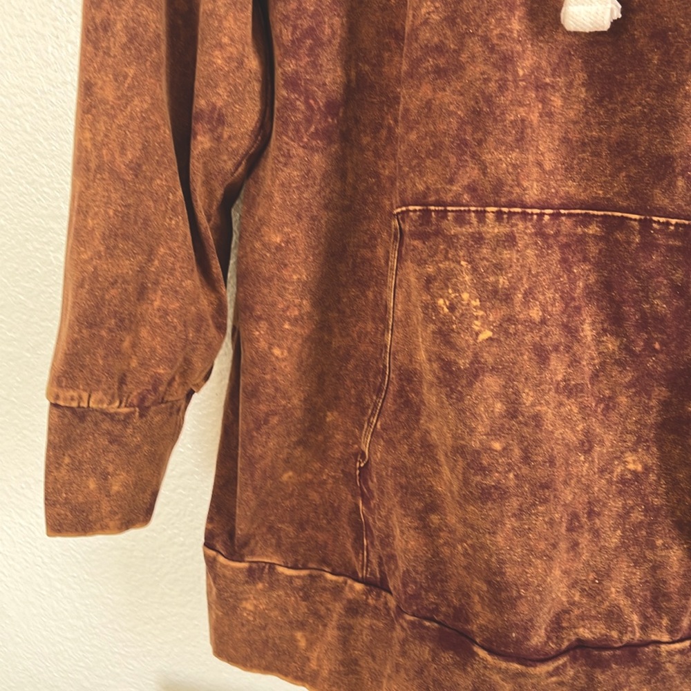 Washed Rust Pullover Hoodie with Drawstring - Picture 4 of 4